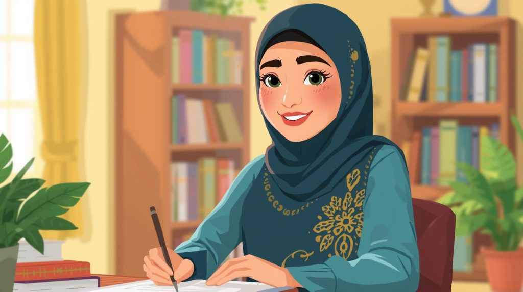 Guru yang memotivasi siswa untuk mempelajari Bahasa Inggris dengan pendekatan Islami, menghubungkan bahasa dengan nilai-nilai agama.